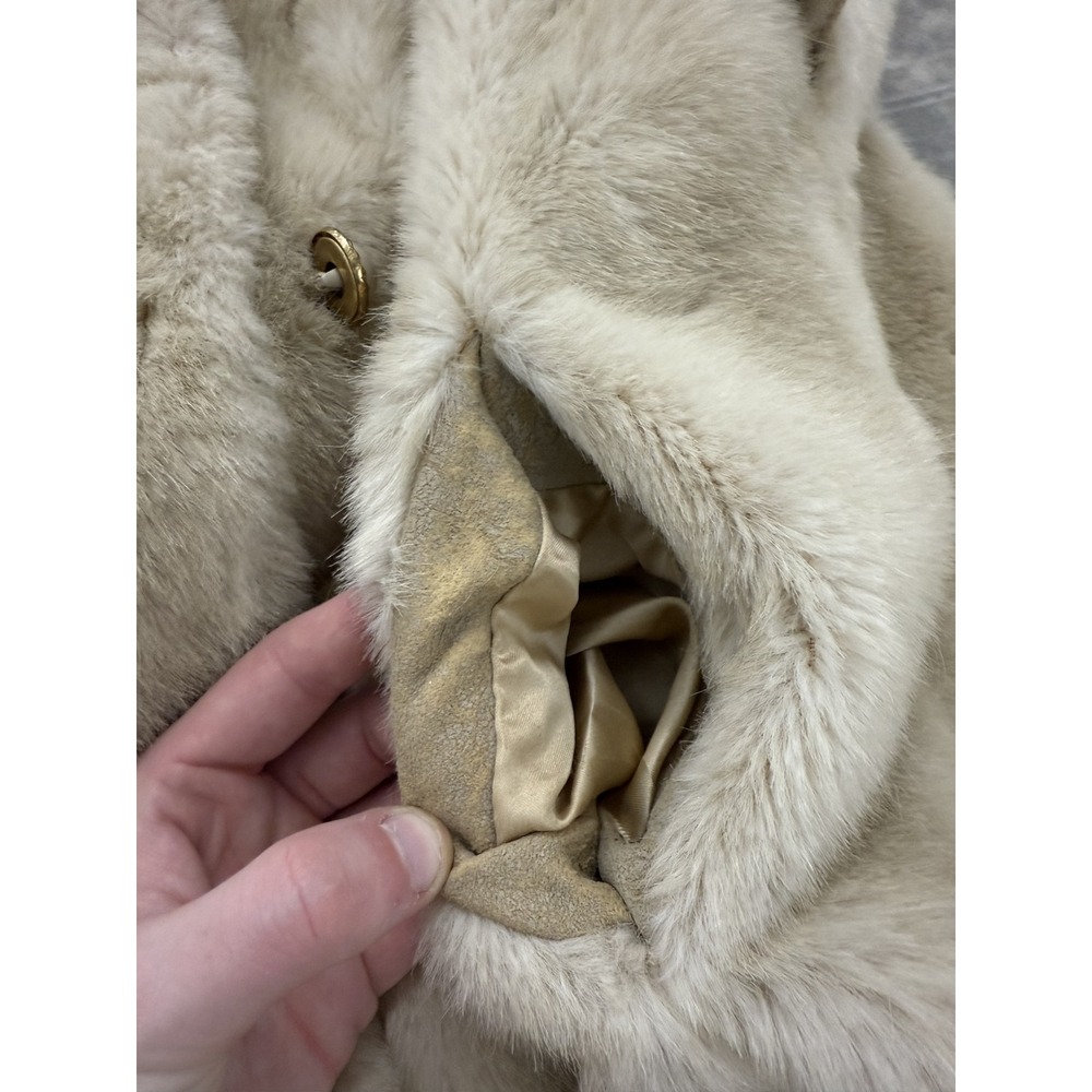 Vintage union made Faux Fur Mink Coat Belted Collar Double Breasted Cream - Picture 9 of 10